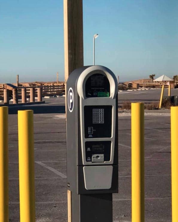 A pay parking kiosk at the Gulf State Park  Pavilion.