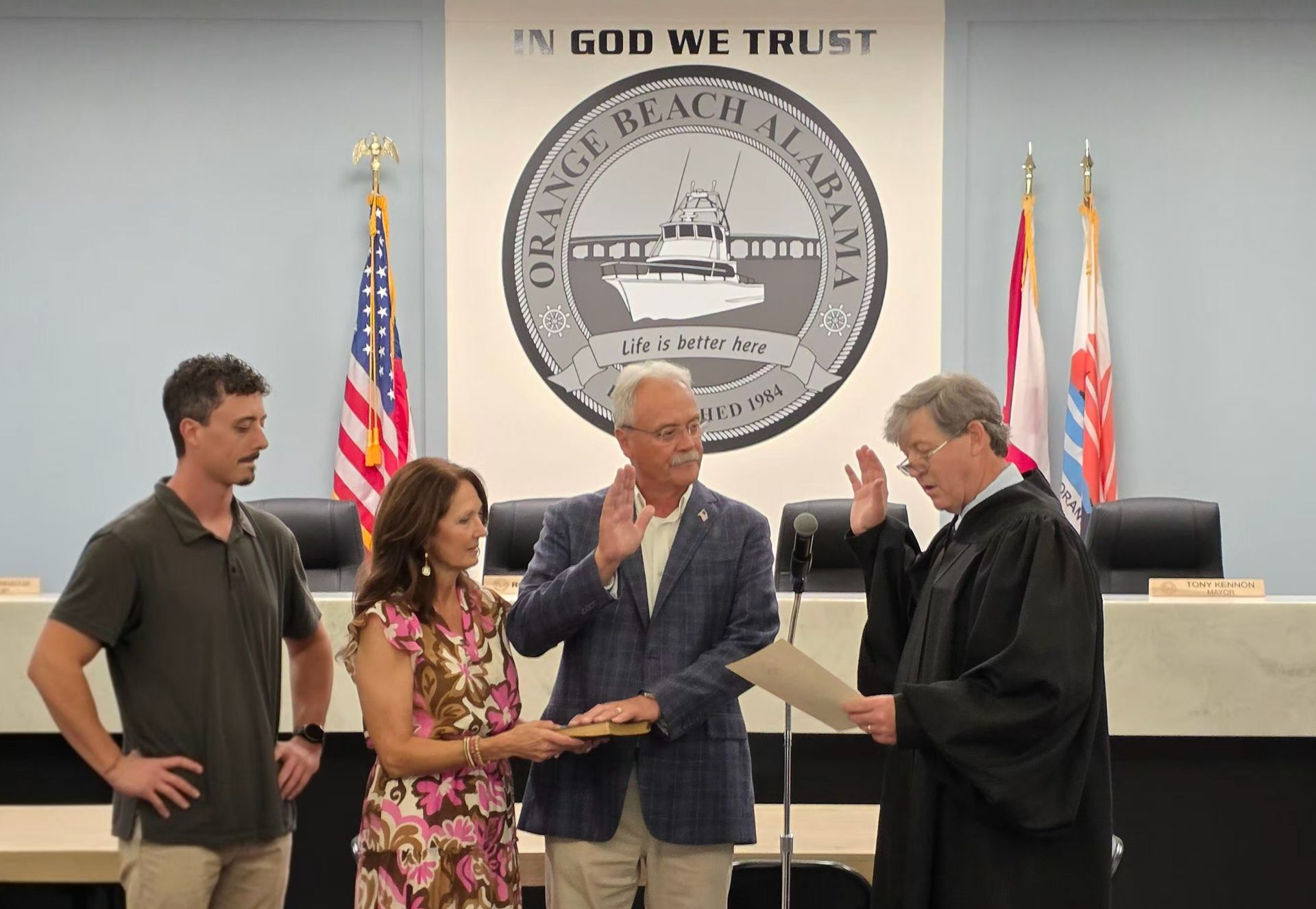 From the Left: Hunter Simpson, Claudia Simpson, Pat Simpson and Honorable Michael A. Dasinger