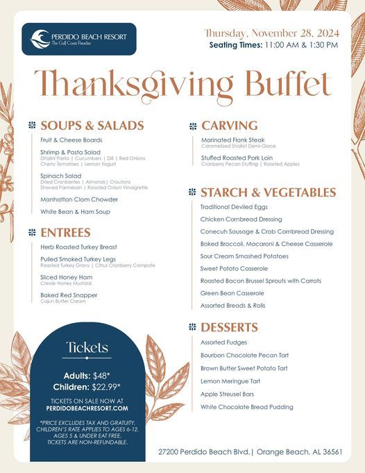 Perdido Beach Resort Thanksgiving Menu