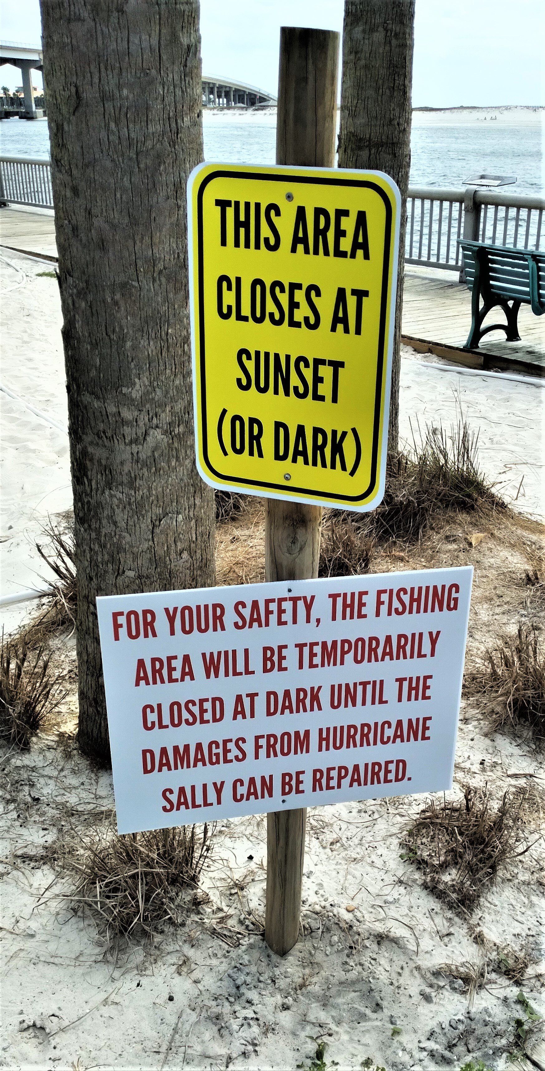 Sign at the Perdido Pass fishing wall in Orange Beach, Alabama.