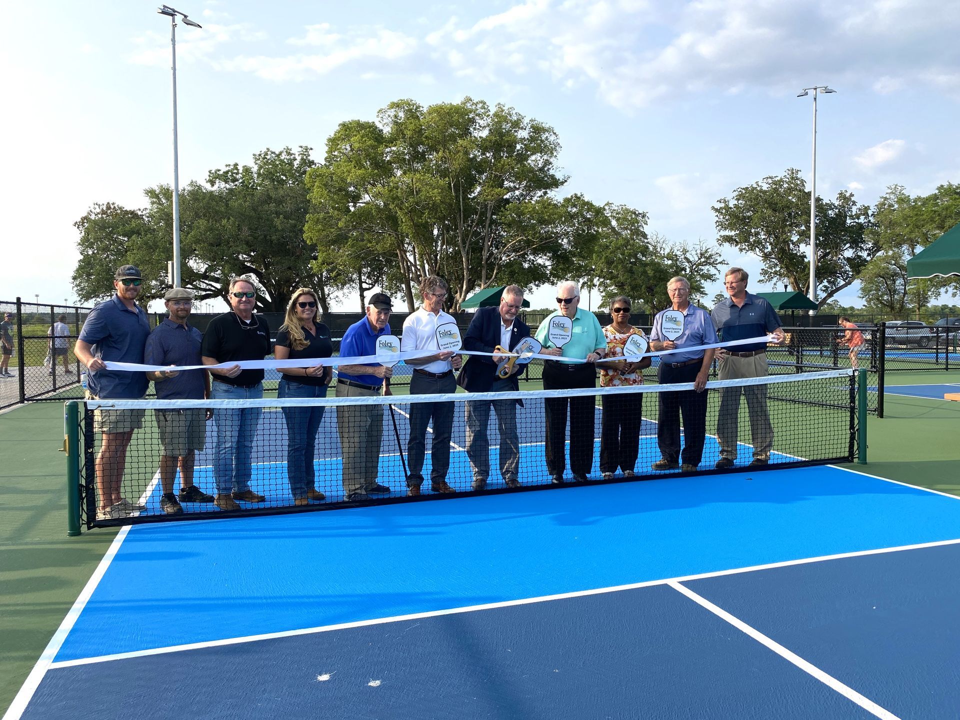 Foley dedicated the city’s 12 new pickleball and 10 sand volleyball courts on Monday, June 2. Taking part in the dedication were Mayor Ralph Hellmich, City Council members Rick Blackwell, Charles Ebert III, Richard Dayton and Vera Quaites, Council President Wayne Traywick, Executive Director of Leisure Services David Thompson and contractors who helped build the facility.