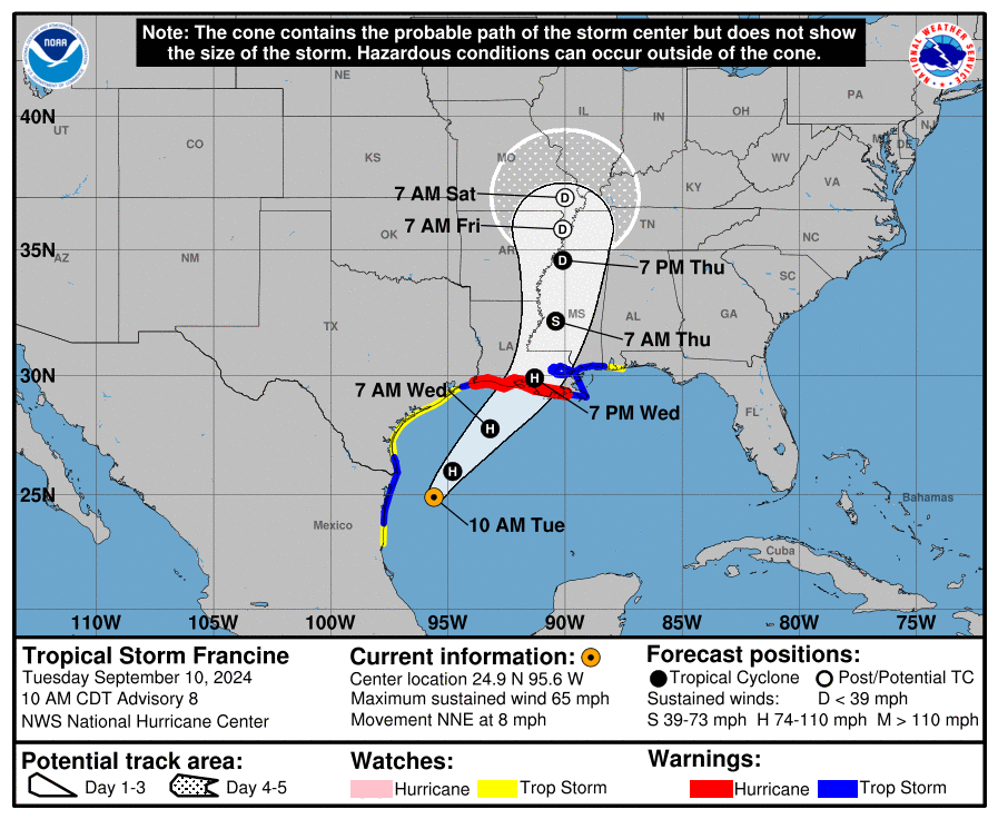 Tropical Storm Francine Update at 10am.