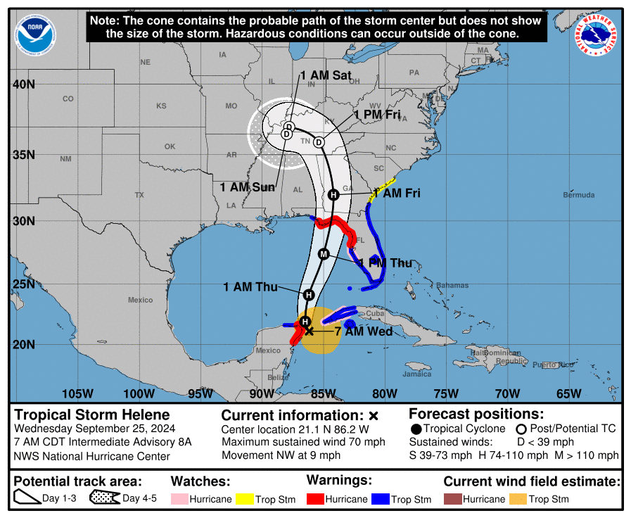 Wednesday morning's forecast track of T.S. Helene