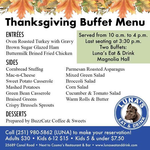 Luna's Eat & Drink's Thanksgiving Menu