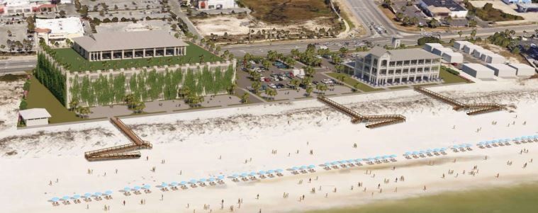 Rendering of restaurant and parking garage tentatively planned for the beach in Orange Beach, Alabama.