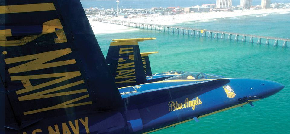 Up close photo of the Blue Angels Navy Flight Demonstration Team.