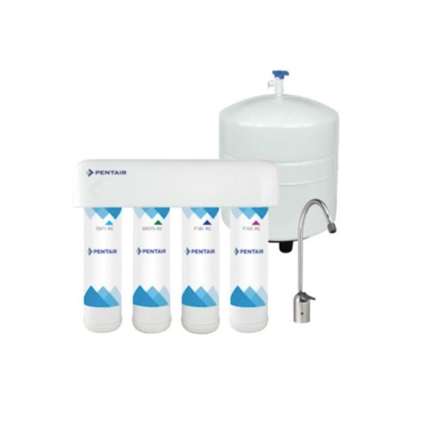 A pentair water filter with four cartridges and a tank