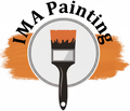 IMA Painting logo featuring a paintbrush with orange paint over a white and grey circle, on an orange background.