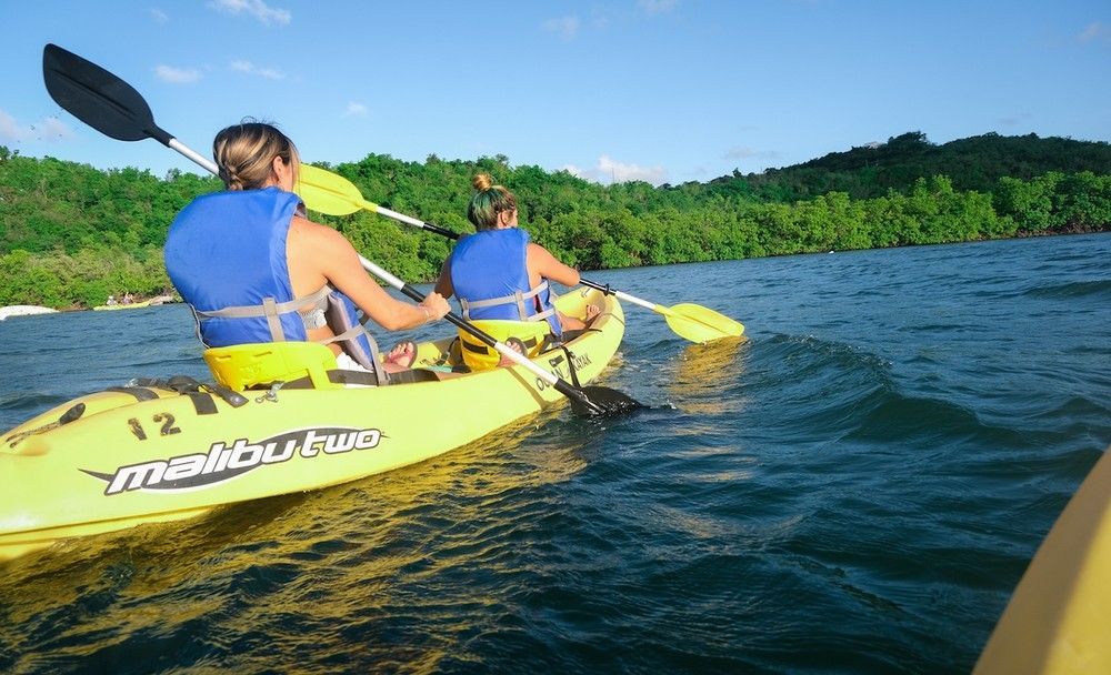 Two people doing kayaking