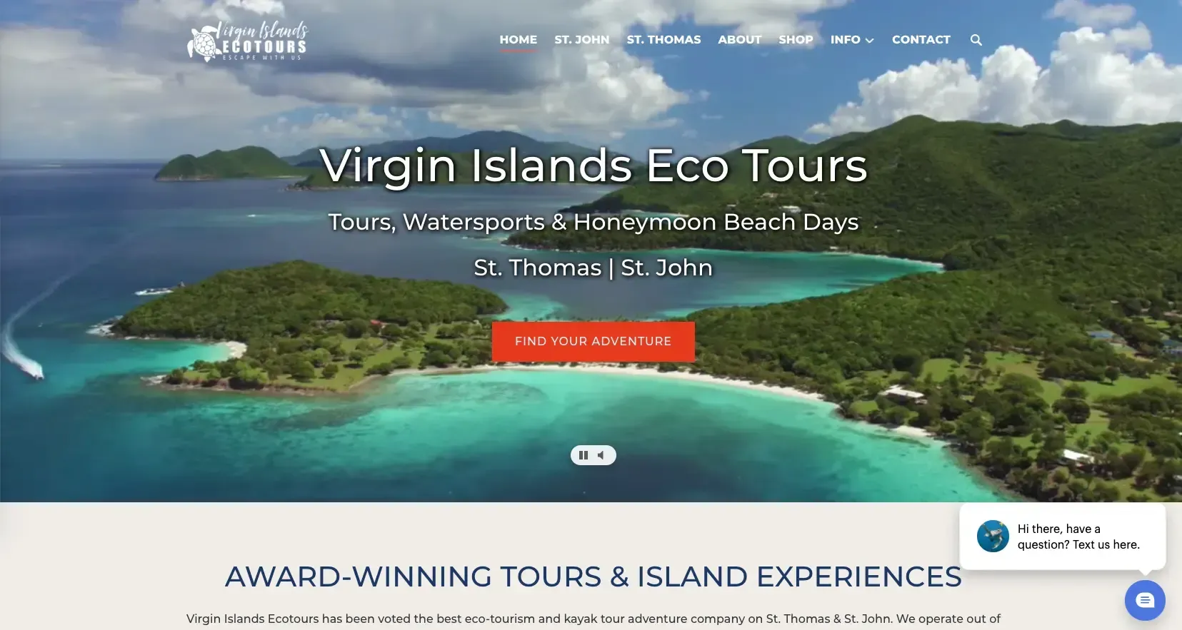 A screenshot of the virgin islands eco tours website.