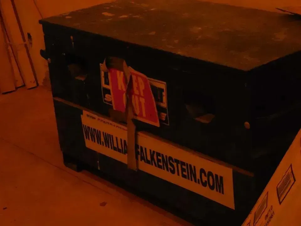 A black box with a sticker on it that says falkenstein.com