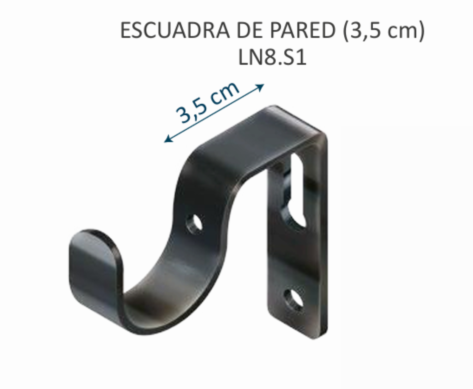 Soporte de barra de cortina negro con tornillos y anclajes de pared sobre tela.