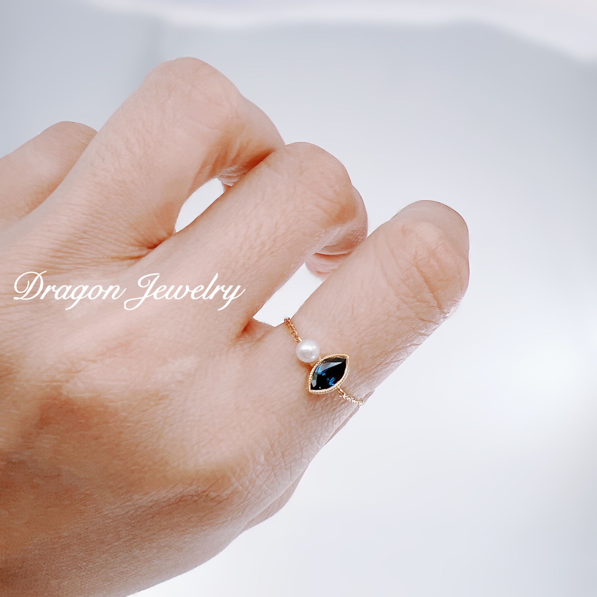 馬眼藍寶米珠戒指