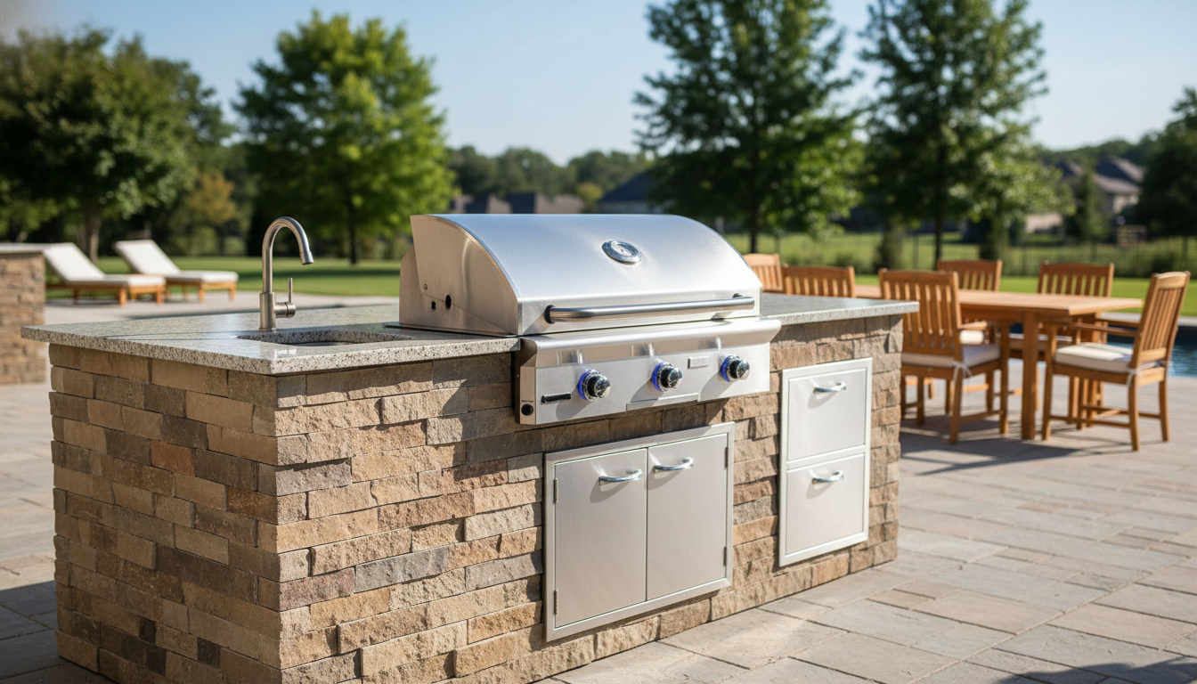 A sleek American Outdoor Grill (AOG) L-Series built-in grill