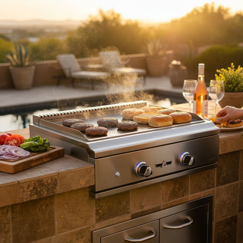 Delta Heat Teppanyaki Griddle integrated into a modern outdoor kitchen