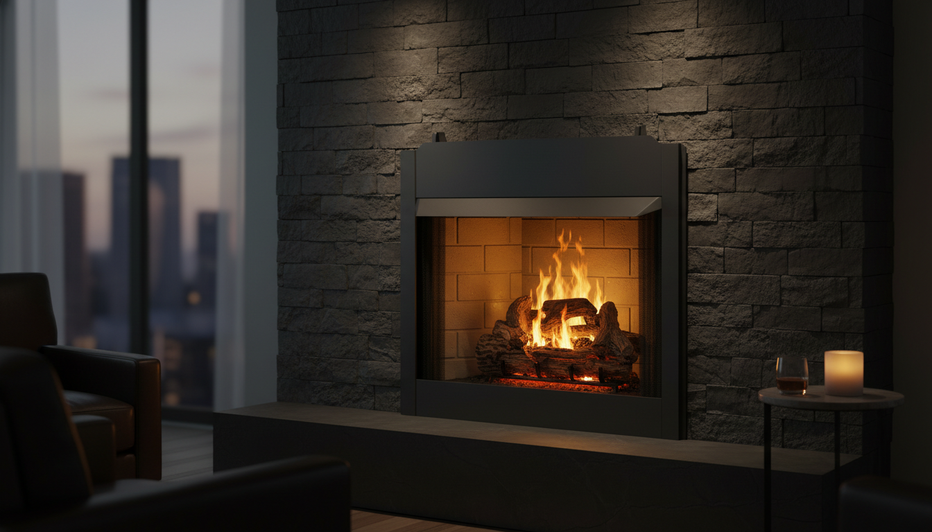 Everwarm Palmetto Oak Series gas log set in a modern fireplace