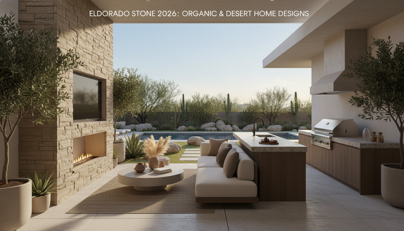 Modern home exterior featuring large format Eldorado Stone Marquee24 in a neutral color