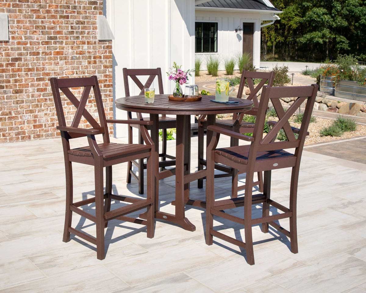 Polywood Braxton 5-Piece Nautical Trestle Arm Chair Bar Set