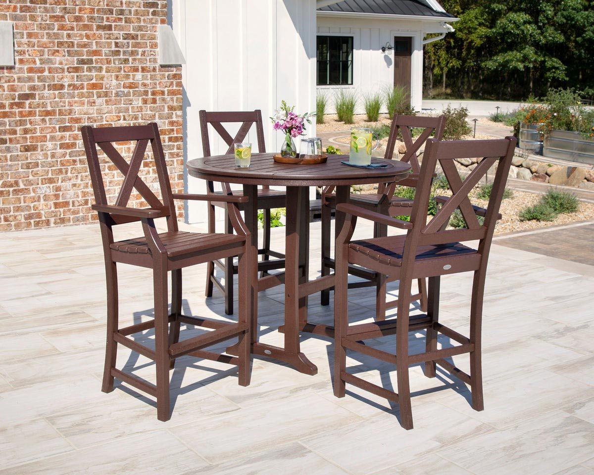 Polywood Braxton 5-Piece Nautical Trestle Arm Chair Bar Set