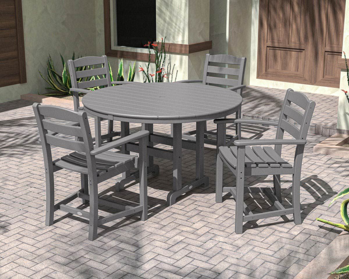 Polywood La Casa Cafe 5 Piece Round Farmhouse Dining Set In Gray