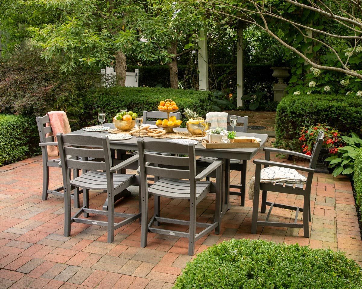 Polywood La Casa Cafe 7-Piece Arm Chair Dining Set With Trestle Legs