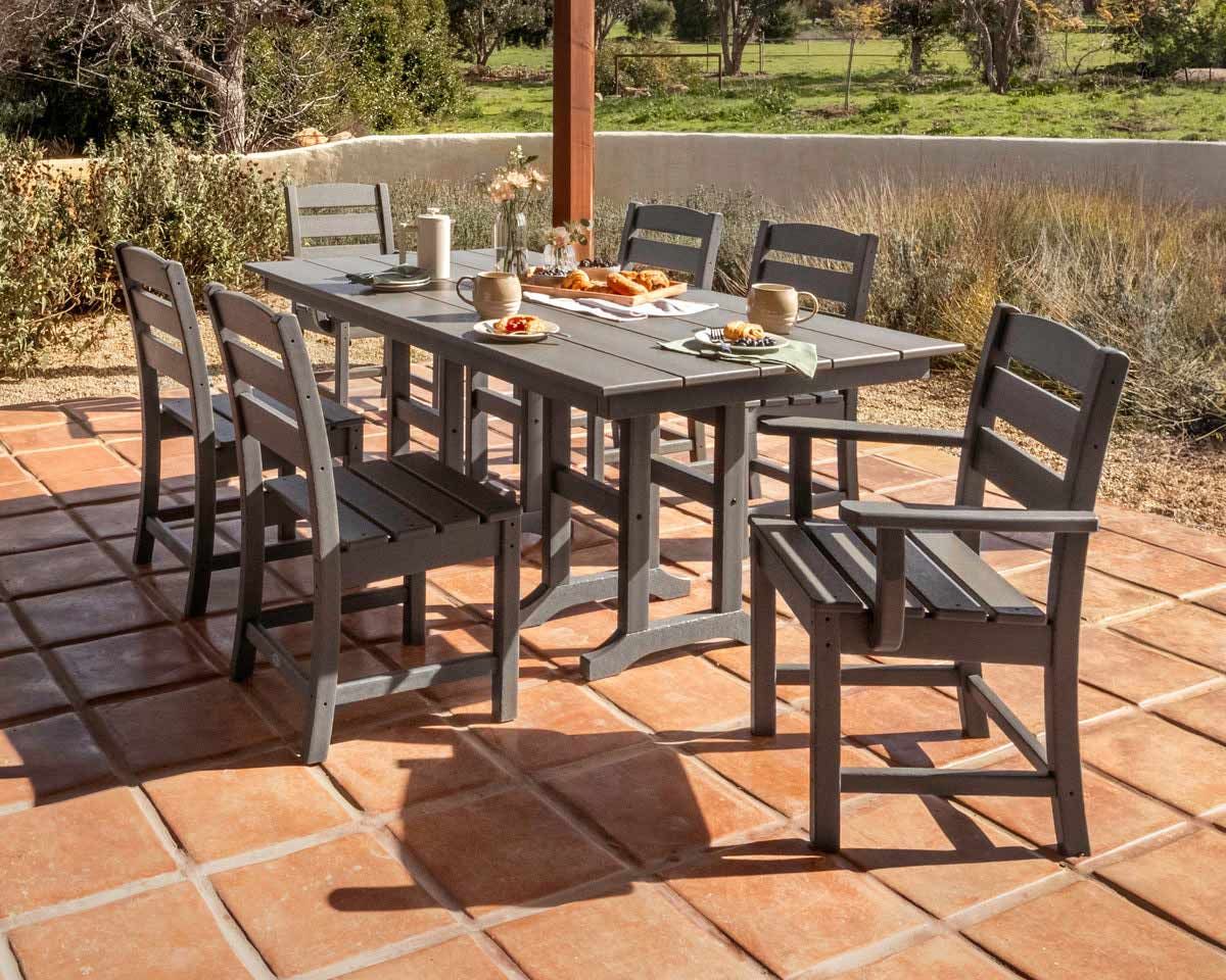 Polywood Lakeside 7-Piece Farmhouse Dining Set In Brown