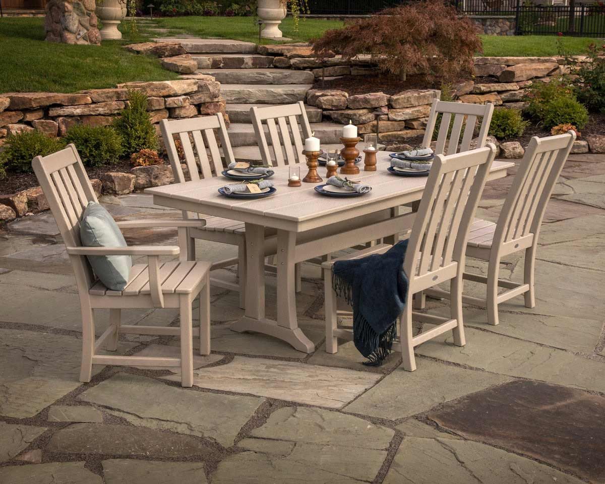 Polywood Vineyard 7-Piece Farmhouse Dining Set With Trestle Legs