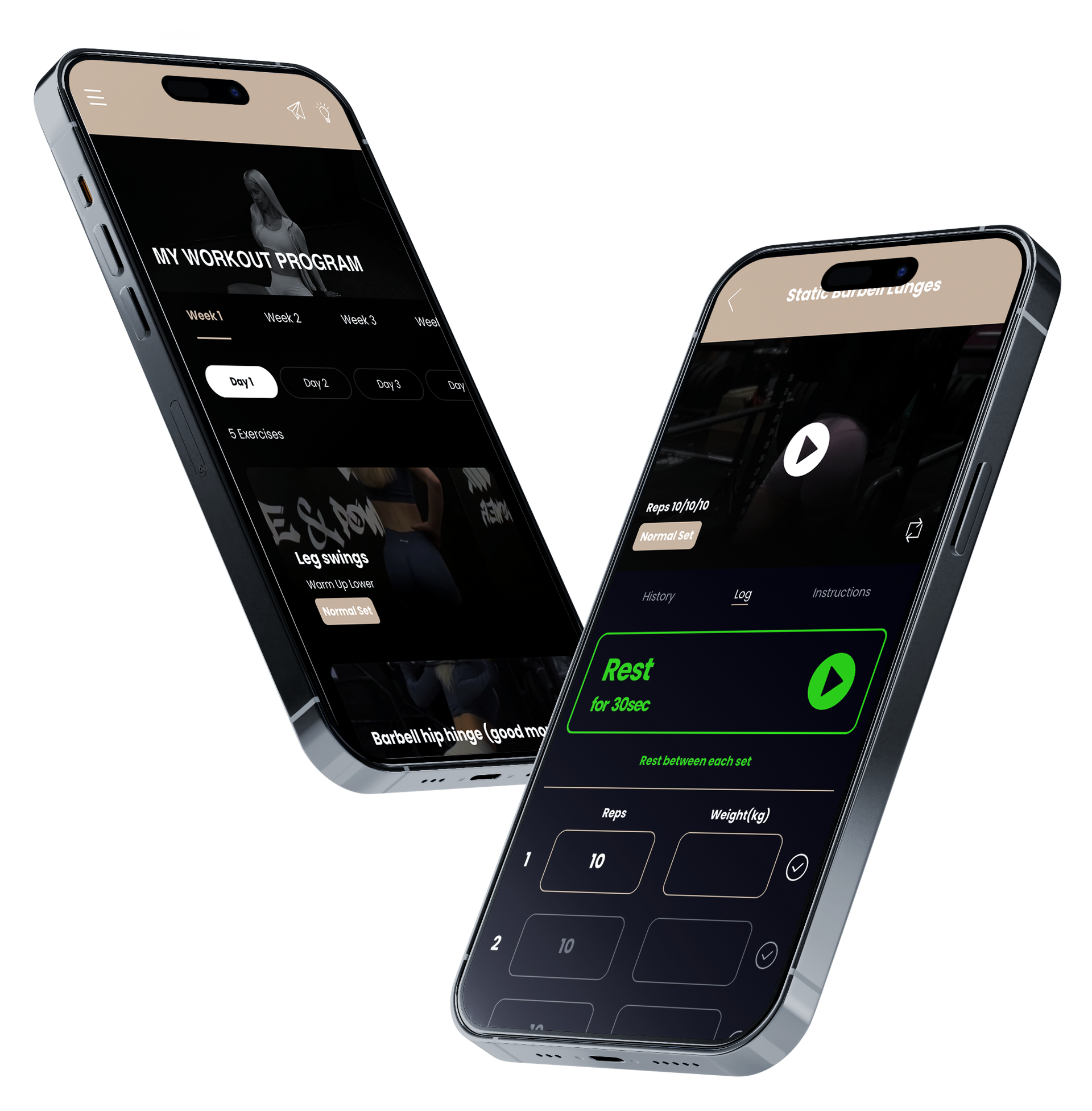 Two cell phones are sitting next to each other on a white background.