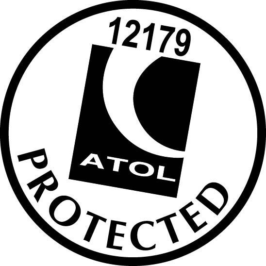 A black and white logo that says atol protected