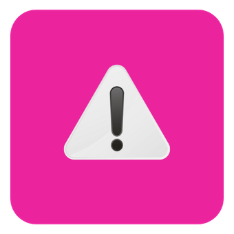 Cuadrado rosa con triángulo de advertencia blanco y signo de exclamación negro.