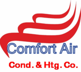 A red , white and blue logo for comfort air cond & htg co.