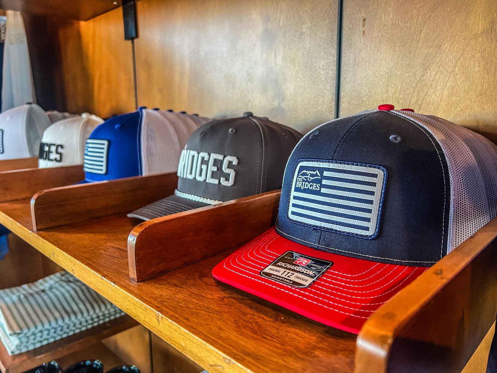 Caps with American flag patches and 