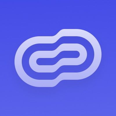 White and blue abstract logo with a curved, interconnected line design.