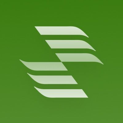 White stylized “S” shape on a green background.