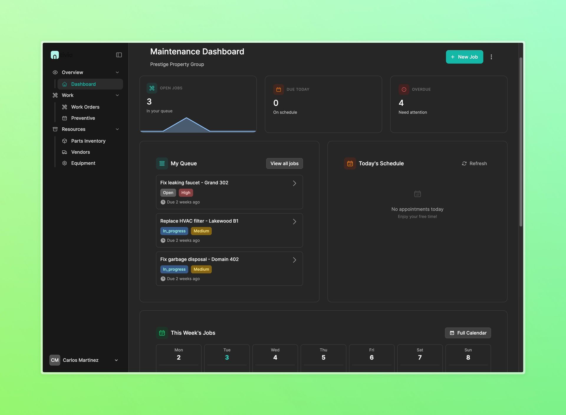 Dashboard for monitoring software with graphs and data displays on a dark background.