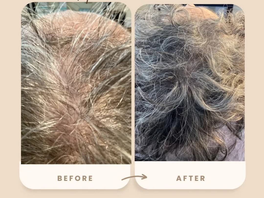 A before and after photo of a person 's hair.