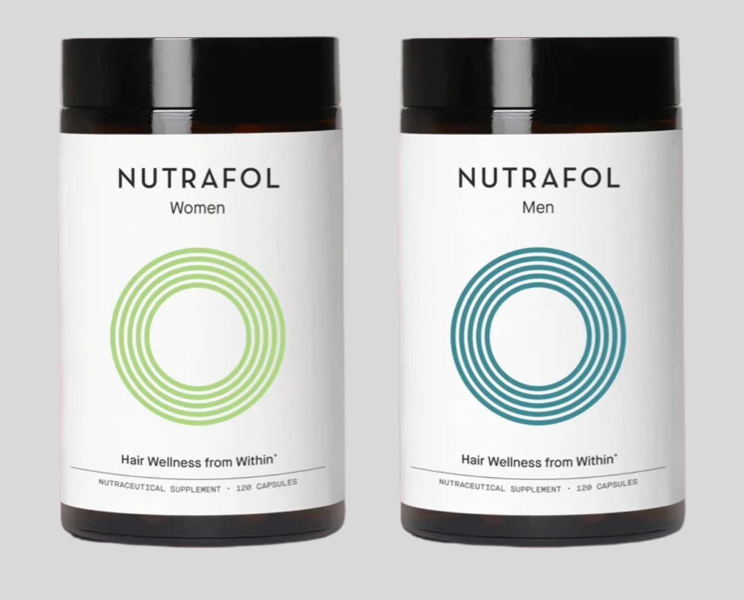 Two bottles of nutrafol men and women on a white background