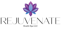 A logo for rejuvenate health spa llc with a purple lotus flower.