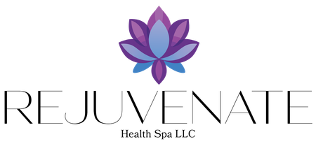 The logo for rejuvenate health spa llc has a purple lotus flower on it.