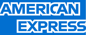 A blue and white logo for american express