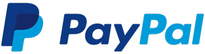 A blue and white paypal logo on a white background