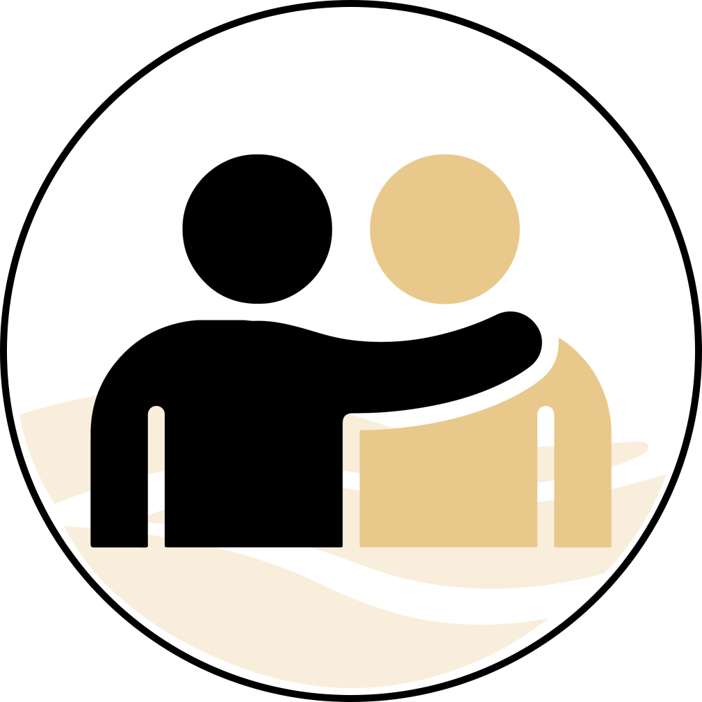 A man is hugging another man in a circle.
