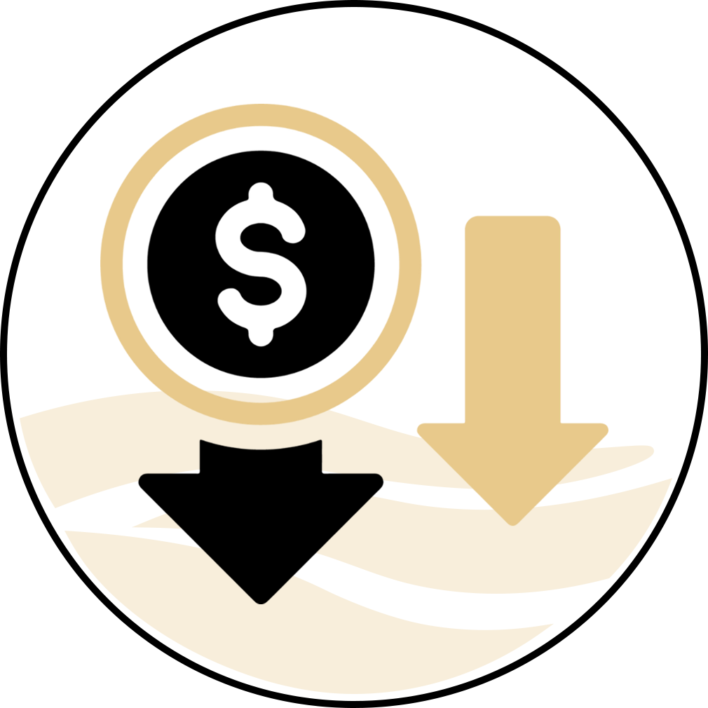 A dollar sign with an arrow pointing down in a circle.