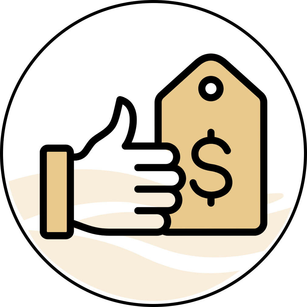 A hand is holding a price tag with a dollar sign on it.
