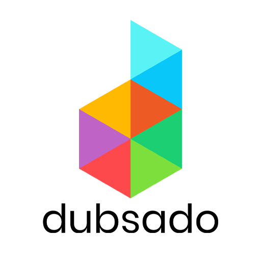 A logo for dubsado with a colorful cube in the middle