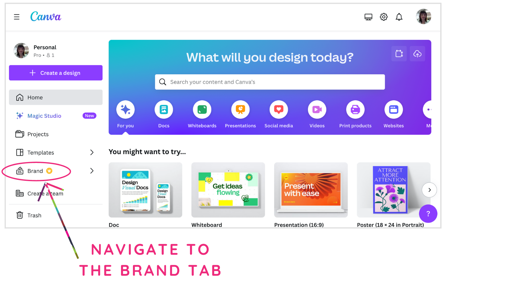 A screenshot of a website that says navigate to the brand tab