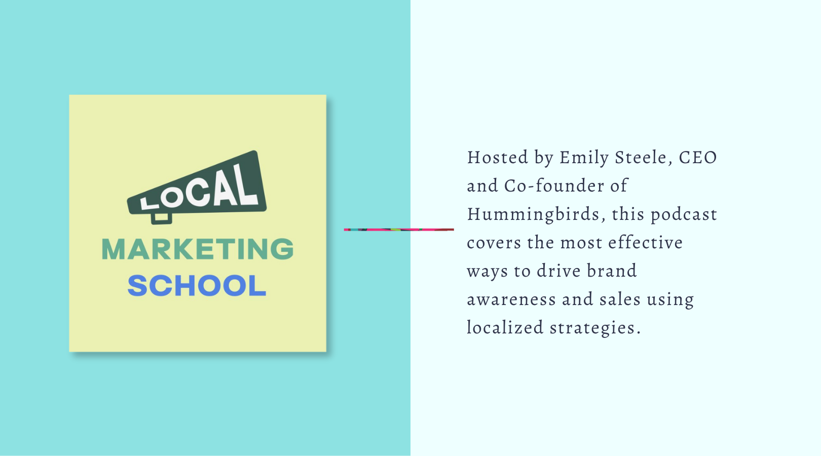 A yellow sticky note on a blue background that says local marketing school.