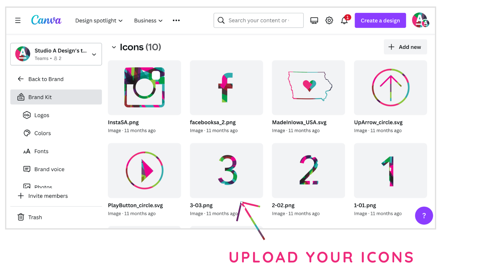 A screenshot of a website where you can upload your icons