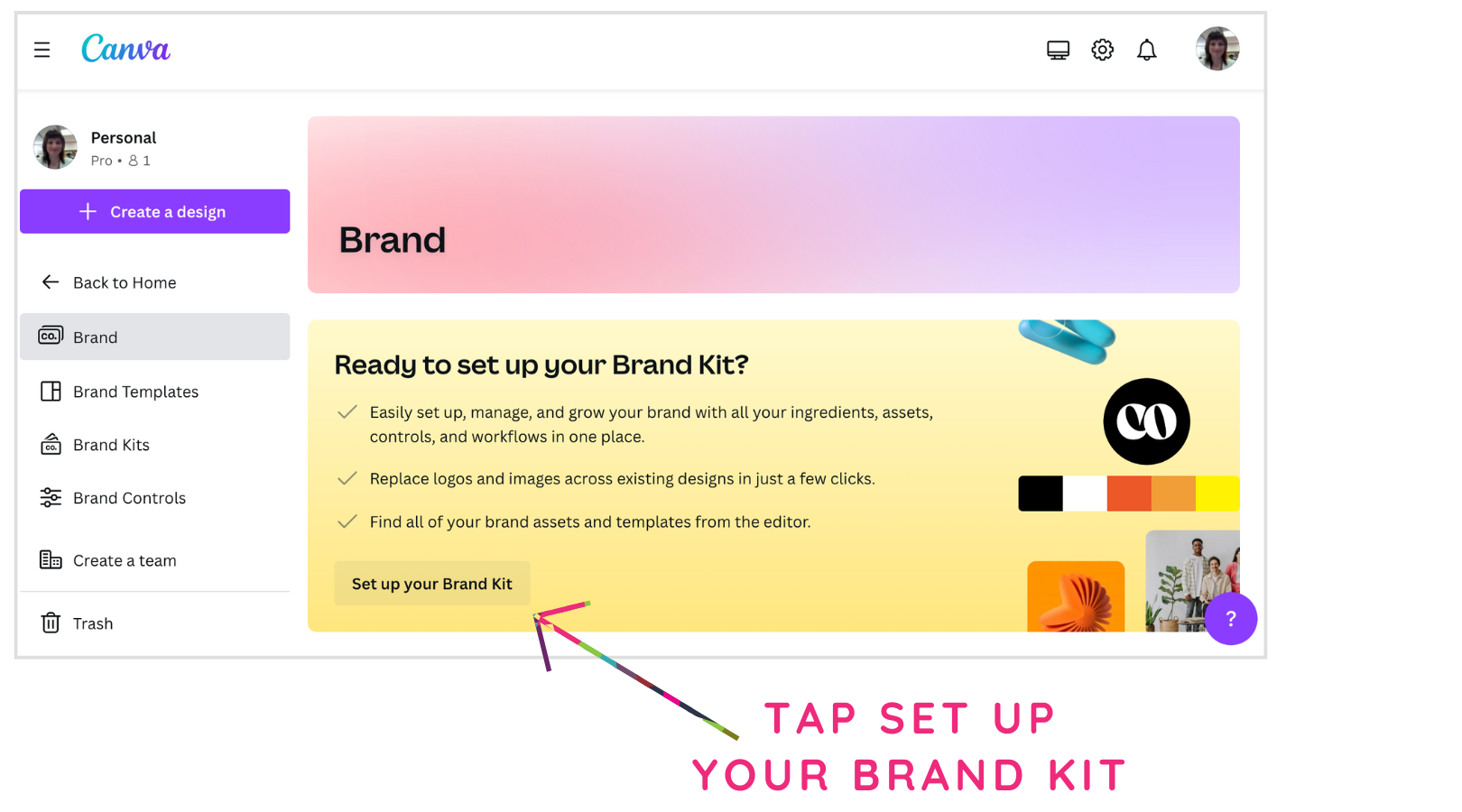 A screenshot of a website showing how to set up a brand kit.