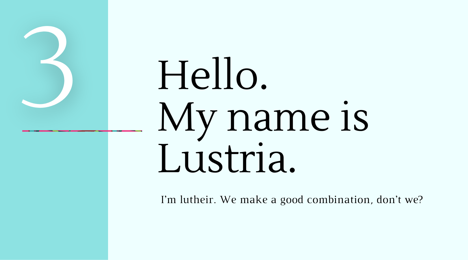 A blue and white sign that says hello my name is lustra